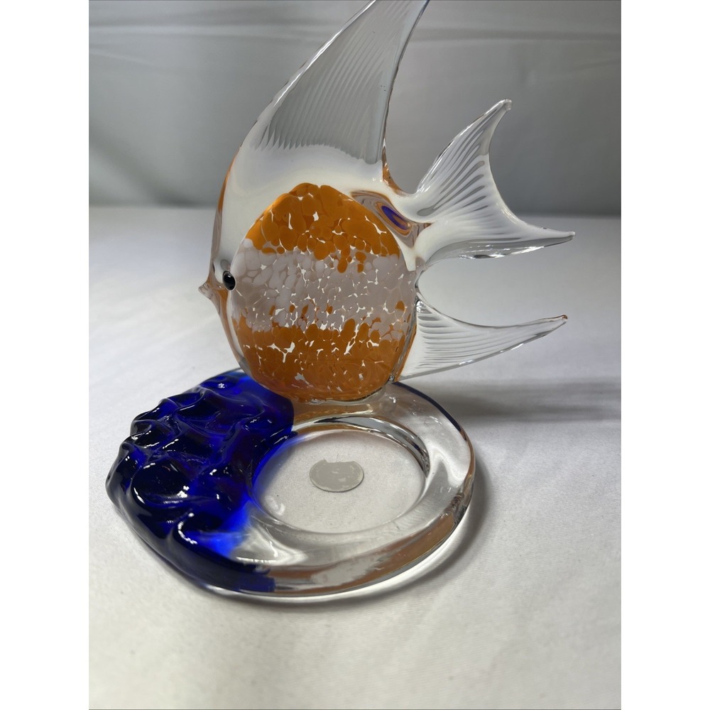 Partylite Handcrafted Glass Fish Figurine with Colorful Base Decor